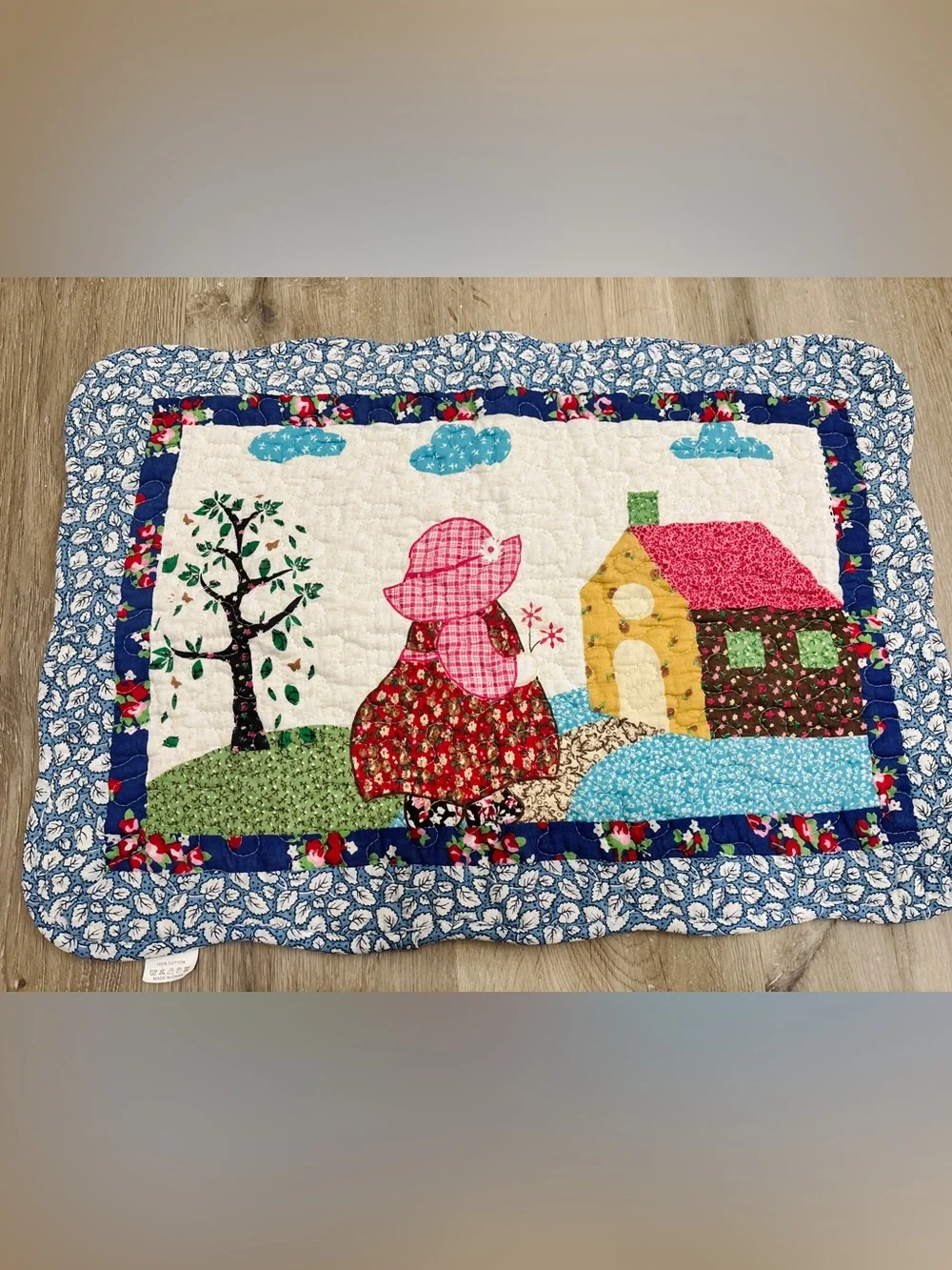 NEW Quilted Floor Mat/Small Area Rug, Country House Tree Design 100% Cotton